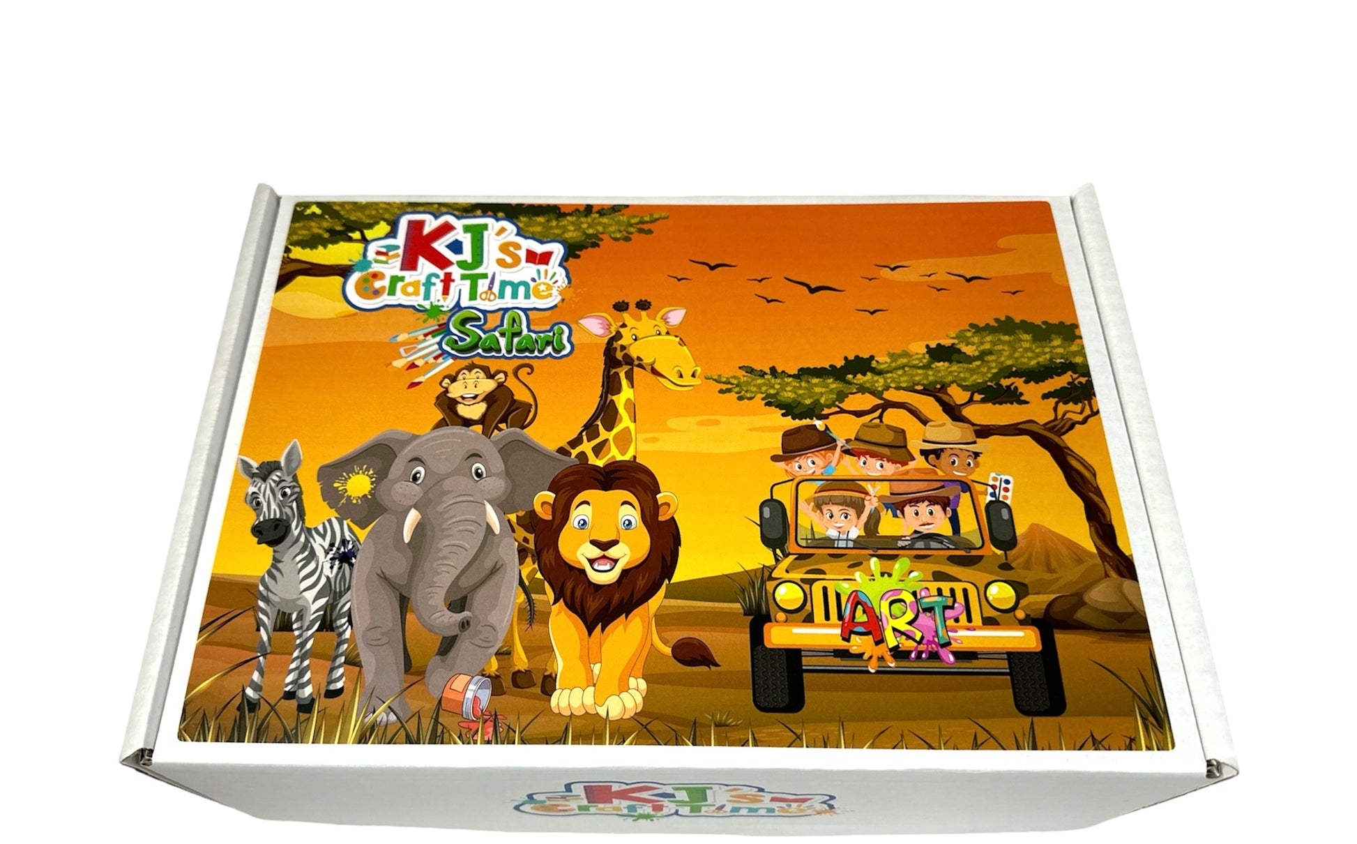 Bird’s eye view of the Safari Craft Box with all craft materials and supplies inside.