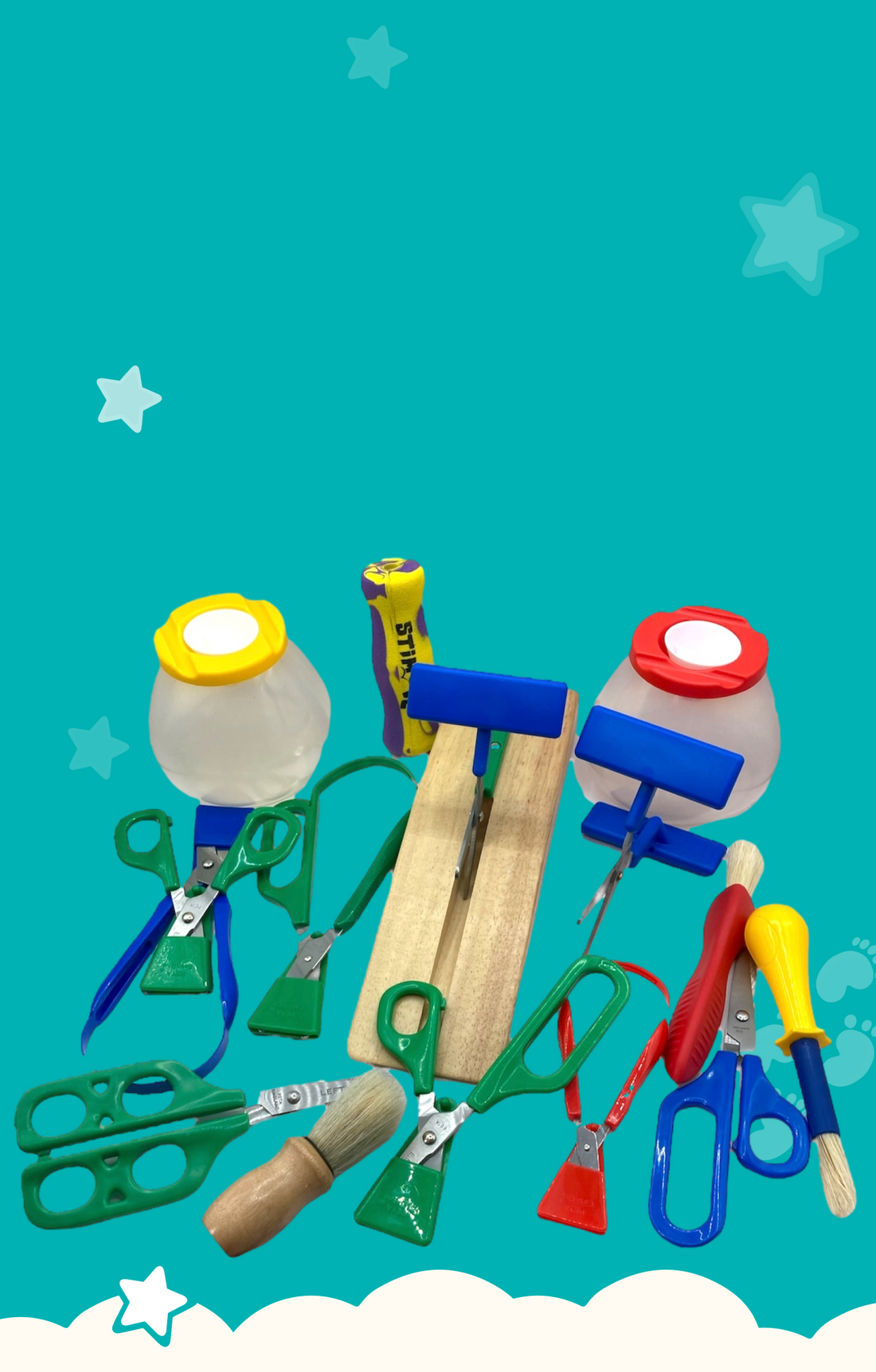 Adaptive crafting tools for children with Special Educational Needs (SEN), including non-spill paint pots, easy-grip scissors, ergonomic paintbrushes, and pencil grips. Designed to support inclusive arts and crafts for kids. Shop now for accessible creativity tools.