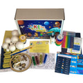 Bird’s eye view of Space Craft Box and included activities, such as solar system model and space mobile.