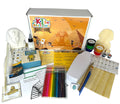 Bird’s eye view of the Ancient Egypt Craft Box for kids, showing all educational arts & crafts materials laid out.