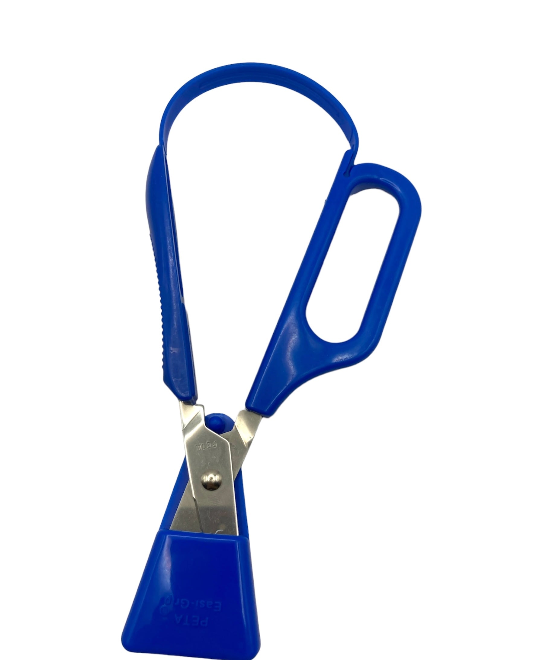 Blue right-handed Long Loop Easi-Grip Scissors with blade guard for safe storage.