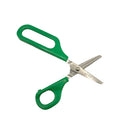 Left-handed Long Loop Self-Opening Scissors with green handle, featuring a discreet spring for easier cutting.