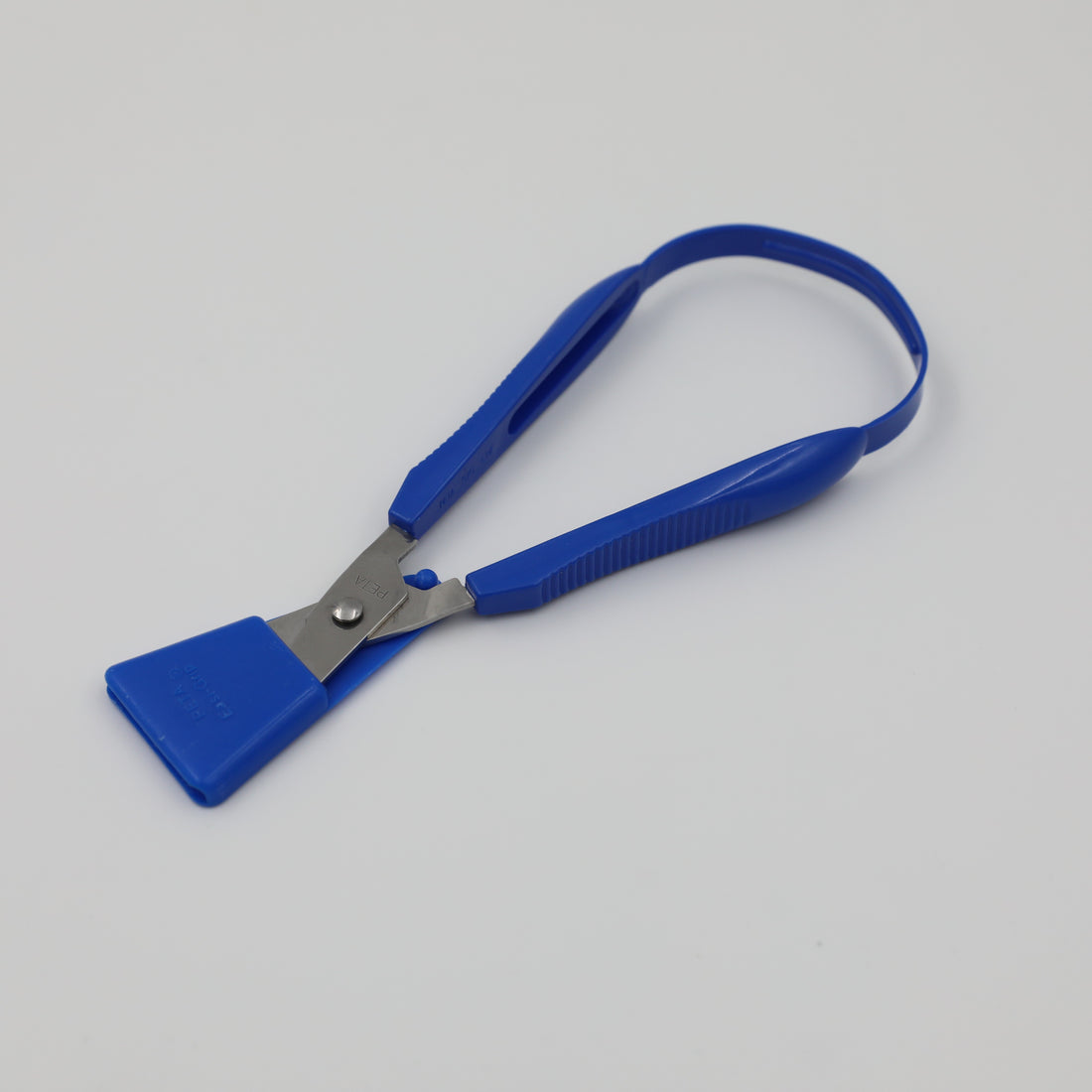 Blue right-handed Easi-Grip Scissors with blade guard on.