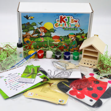 Complete Nature Craft Kit for kids displayed with the craft box and all included materials for screen-free creative learning.