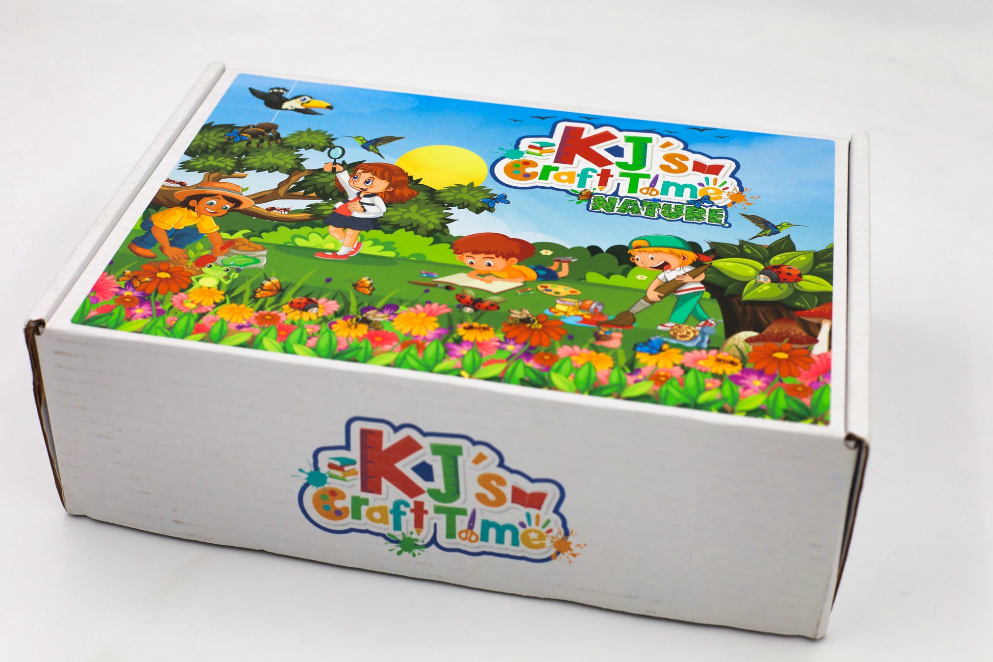 Angled view of Nature arts and crafts kit for kids by KJ’s Craft Time highlighting outdoor exploration themed design.