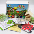 Nature craft kit for kids with craft box, wooden bug hotel, paints, glue, activity sheets and hands-on nature craft materials.