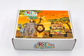 Top view of safari arts and crafts kit for kids showing bright safari themed artwork.