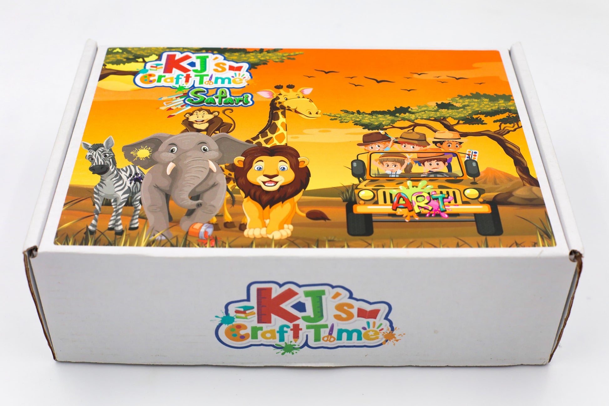 Front view of Safari craft box for kids by KJ’s Craft Time on white background