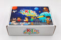 Top view of space arts and crafts kit for kids showing colourful space themed box artwork.